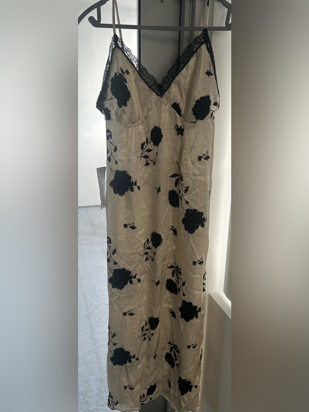 Topshop Cream Maxi Slip Dress with Black Floral Print